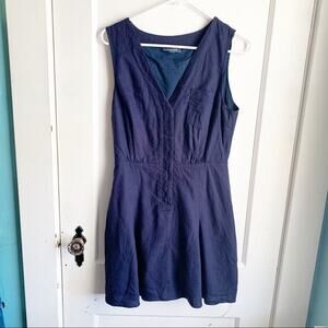 Modcloth Vintage Inspired Linen Blend Sleeveless Shift Dress Navy 6 Classic